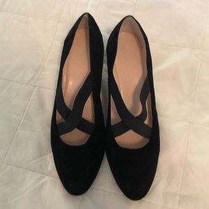 Taryn Rose black suede platform pumps